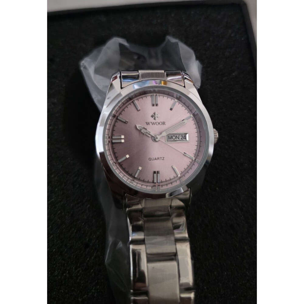 WwoorWatch Women 29mm Silver Tone Day Date Pink Dial New